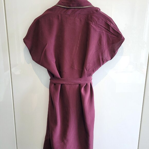 All Saints Burgundy 100% Silk Adria Zipper Dress Size 4 - Picture 4 of 7
